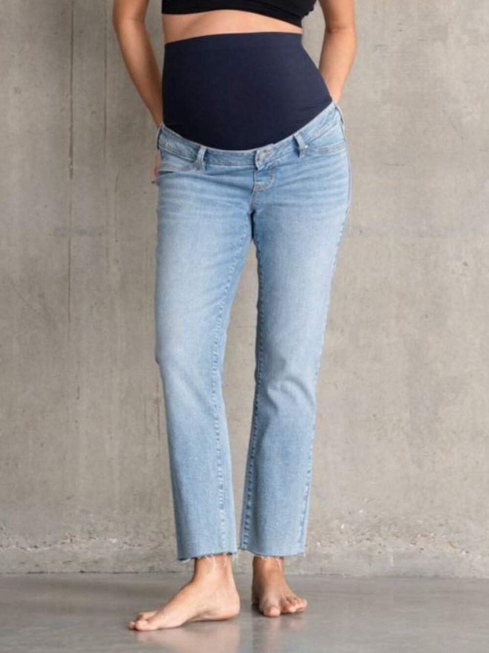 Seraphine - Delta Frayed Hem Overbump Maternity Jeans Tall - Sz 14M